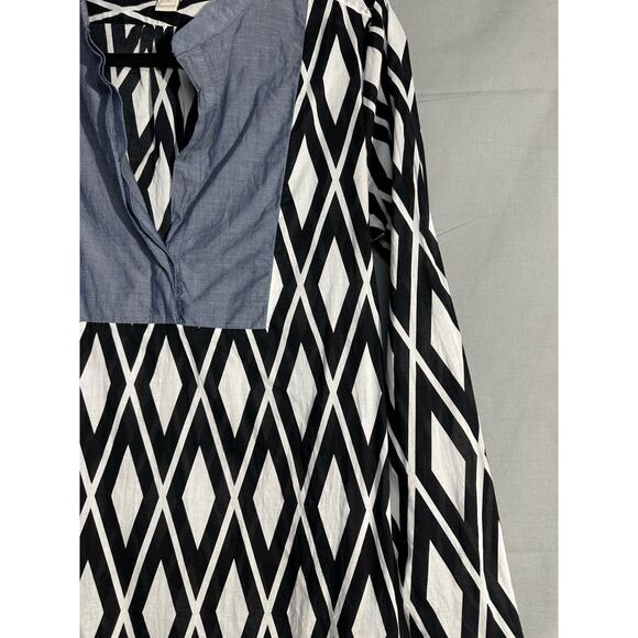 J Crew Tunic Top Womens Small Black White Bib V Neck Lightweight Diamond Boho - Picture 6 of 9